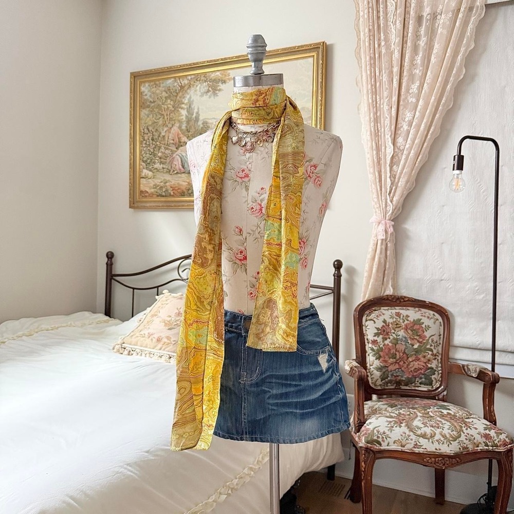 70s golden marble print scarf